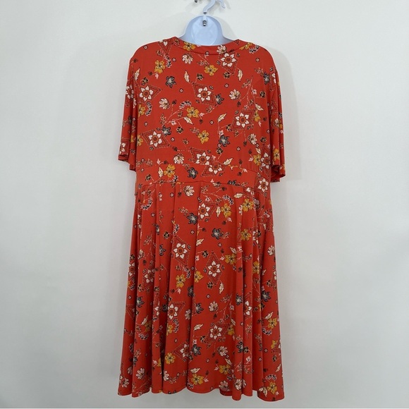 Torrid Orange Floral V Neck Flutter Sleeve Fit & Flare Dress - Picture 7 of 14